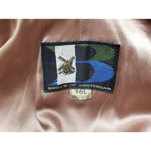 Breier of Amsterdam Mens Jacket Two Button Leather Pockets Brown Size 46 Vintage - Picture 8 of 15